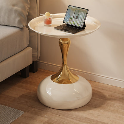 Small Round Coffee Table, White Coffee Tables for Living Room, Modern Round Side Table with Gold Pedestal Base,Modern Center Table for Small Space Home Office Gardern