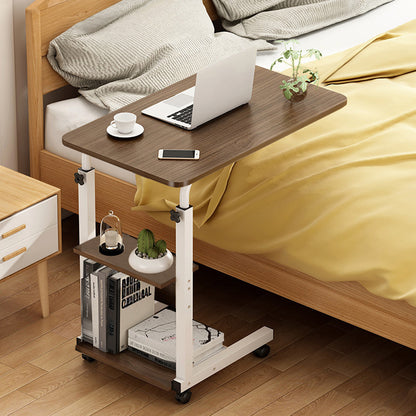 Height-Adjustable Mobile Laptop Desk with 2-Tier Storage Shelves, Rolling Side Table with Lockable Wheels, Ideal for Bed & Sofa, Perfect for Home Office, Study & Working from Home, Space-Saving & Sturdy Design