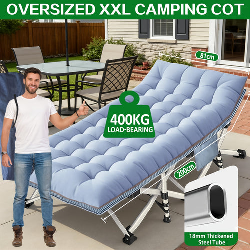 Camping Bed Folding - Heavy Duty XXL Camp Cot with Comfortable Mattress for Adults, Portable Foldable Guest Bed with Carry Bag for Camping, Travel, Picnic & Home Use, Oversize Sturdy Frame