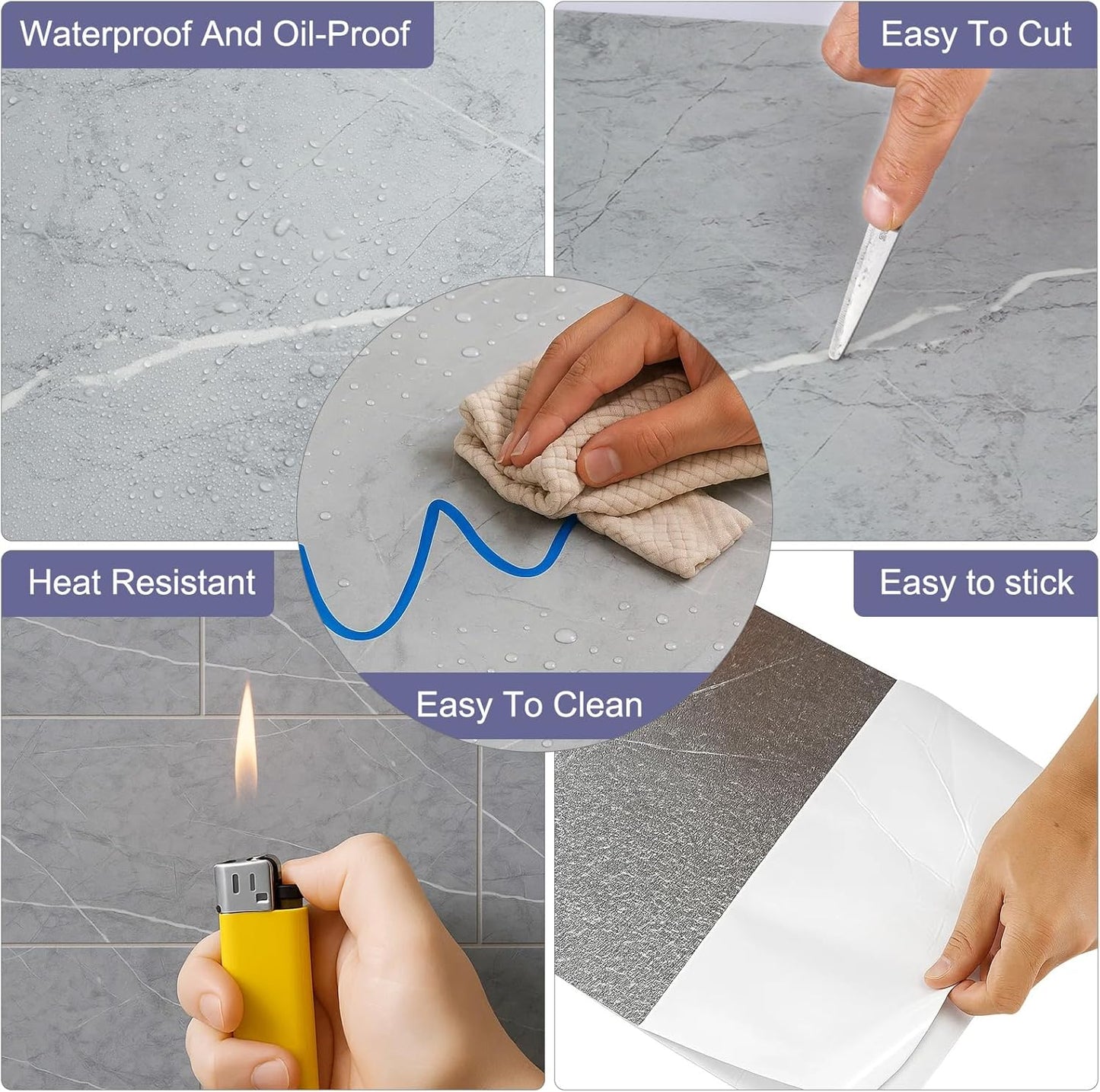 Self-Adhesive Marble Wall Tile Stickers - Peel and Stick Tiles, 32 Pieces, 60x30cm, for Kitchen, Bathroom Backsplash, DIY Home Décor