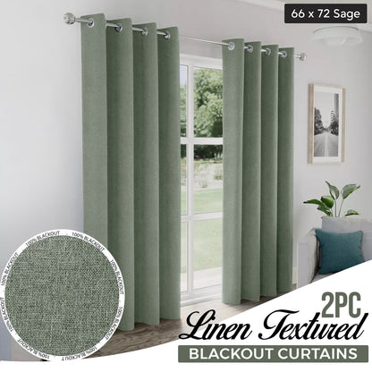 2pcs Linen Textured Blackout Curtains – Linen-Look Coated Thick Fabric Grommet Top Drapes for Bedroom & Living Room, Noise Reducing Energy Saving Window Panels for Home Decor 135GSM