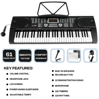 61 Keys Keyboard Piano, Digital Electric Piano for Adults, 24 Demonstration Songs, Teaching Music Instruments with Microphone