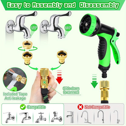 7.5/15/22.5/30/45M Expandable Garden Hose - Water Hose with 10 Function Spray Nozzles, Lightweight And Kink-Free Expandable Water Hose, for Washing And Watering (Green)