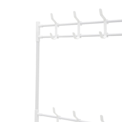 Metal Clothing Rail Rack, Multi Fucntional Coat Hat Stand With Shoe Rack Non Woven Fabric Shelves, Entryway Hall Tree with Bench and Shoe Storage Clothes Rack Hanging Rail Coat Hanger Home Freestanding Coat Rack Hanging Clothes Rack for Clothes, Coats, Sk