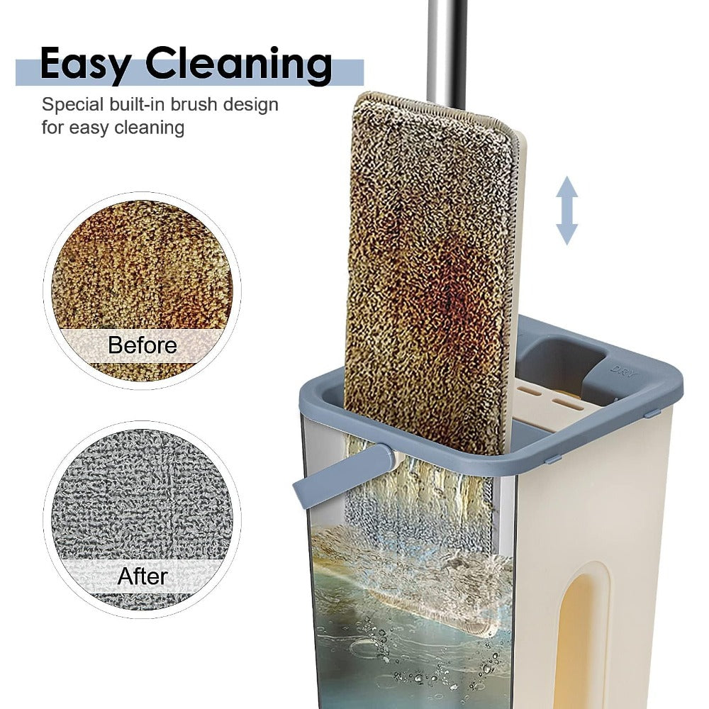 360° Flat Squeeze Microfiber Mop and Bucket Set Floor Mop and Bucket System Set Mop Home Floor Tiles Cleaning Wet Dry Cleaning Buckets for Floor Cleaning