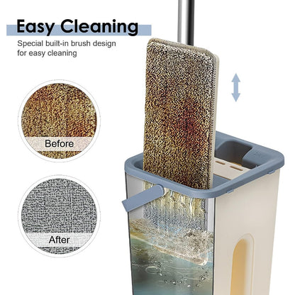 360° Flat Squeeze Microfiber Mop and Bucket Set Floor Mop and Bucket System Set Mop Home Floor Tiles Cleaning Wet Dry Cleaning Buckets for Floor Cleaning