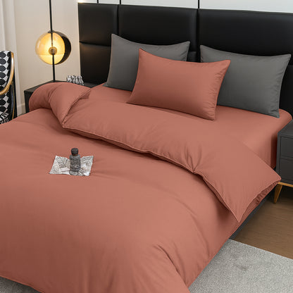 4pcs Brushed Solid Color Duvet Cover Set, Ultra-Soft & Breathable Microfiber, Includes 1pc Duvet Cover, 2pcs Pillowcases, 1pc Fitted Sheet, Single, Double, King, Super King Sizes