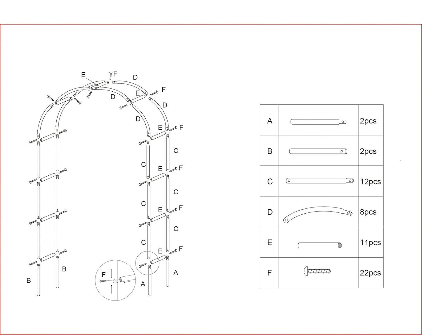 Metal Black Garden Arch Arbor (2.4m) – Powder-Coated Steel Frame Pergola for Climbing Plants, Roses, Weddings & Outdoor Decorations