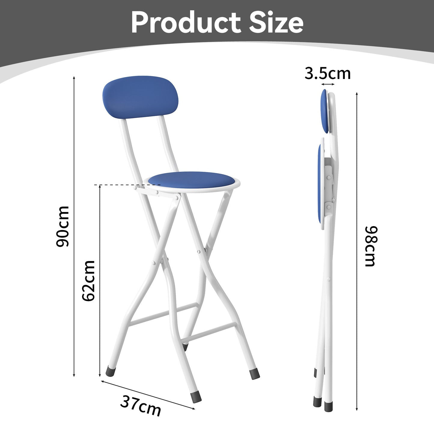 Set of 1 Folding Bar Stool, Breakfast Barstool Kitchen Restaurant Seating, Faux Leather Foldable Chair with Metal Frame, Padded High Chair