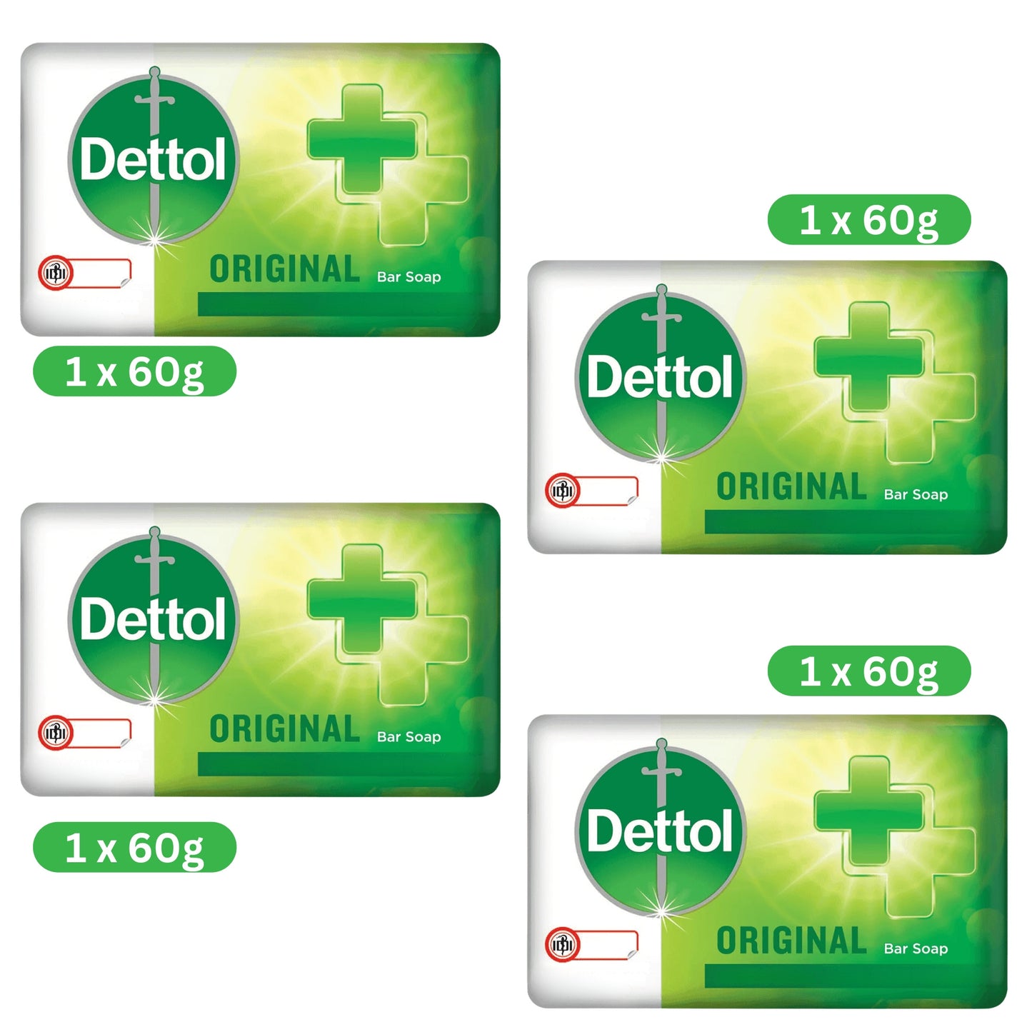 Dettol 4 Pack Soap Bars (Original, Skincare, Cool and Fresh) 60g Each