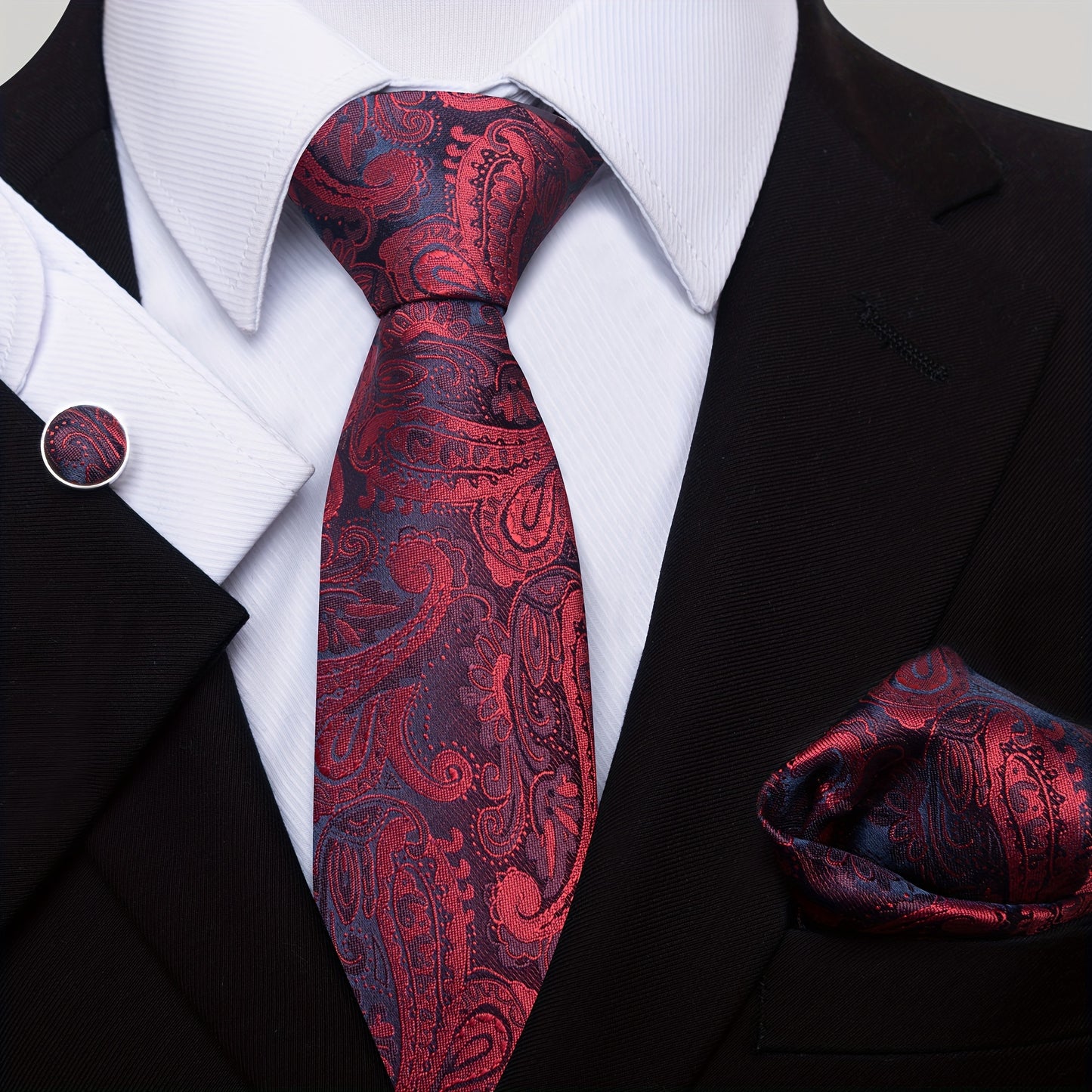 Men Men Black Paisley Tie Wedding Gift Box Tie Pocket Squares Set Necktie Box Suit Additions Fit Wedding