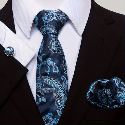 Men Men Black Paisley Tie Wedding Gift Box Tie Pocket Squares Set Necktie Box Suit Additions Fit Wedding