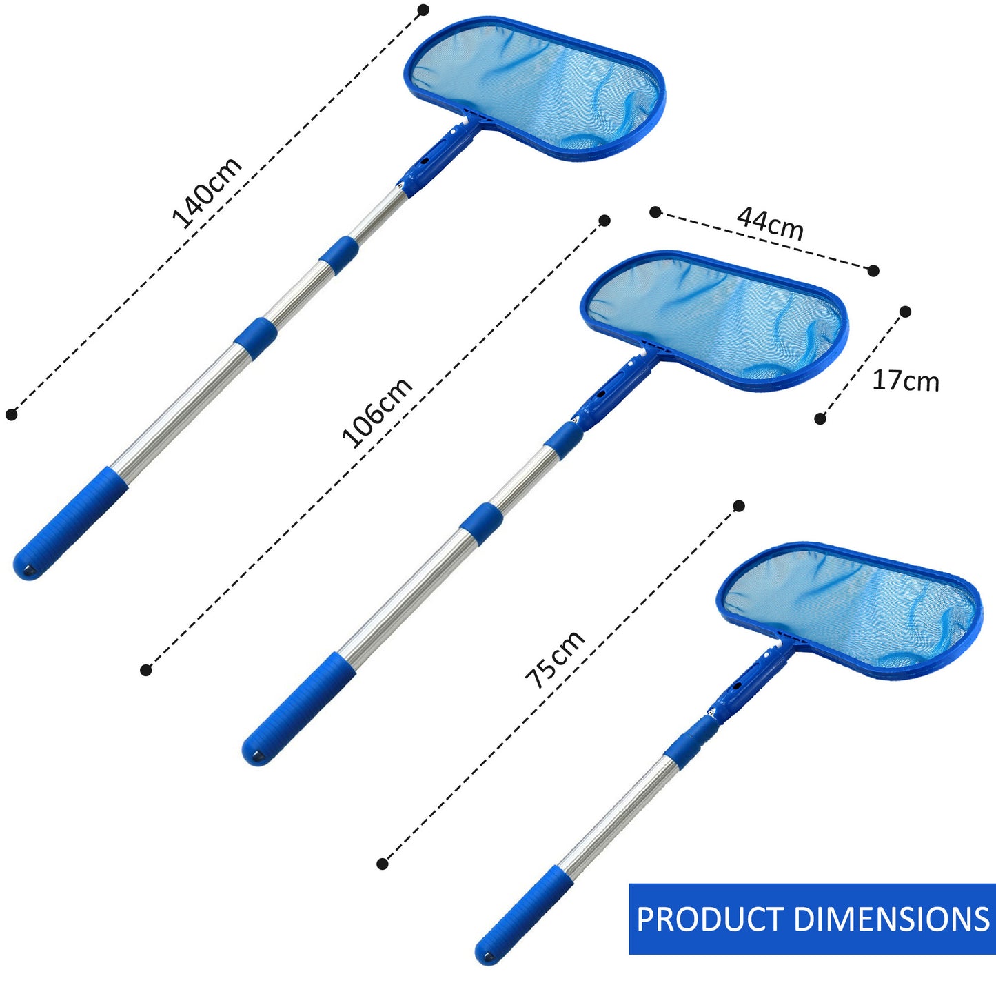 CRYSTALS Metal Pool Skimmer Net with Extendable Telescopic Pole for Swimming Pool Cleaning, Fine Mesh Pond Skimmer for Fountain, Tubs, Spa, Fish Tank