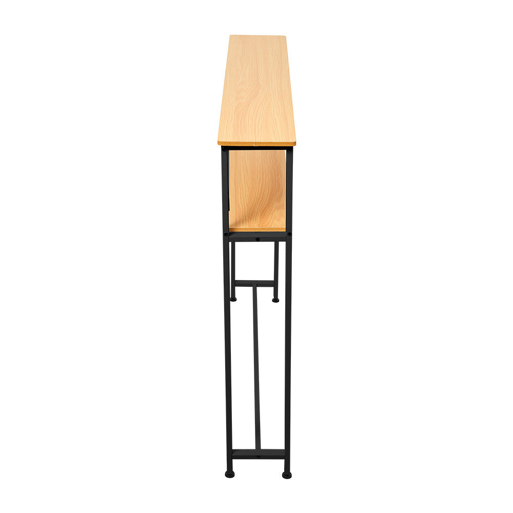 Minimalist Wooden Console Table - Slim Wall-Mounted Single/Double Tier Entryway Shelf with Carbon Steel Frame, Space-Saving Narrow Hallway Table, Bedroom/Living Room Table (80x20cm, MDF Wood + Black/White Metal)