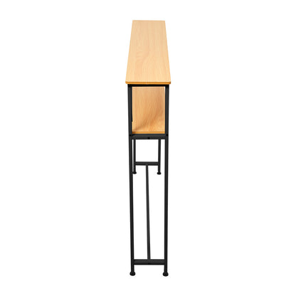 Minimalist Wooden Console Table - Slim Wall-Mounted Single/Double Tier Entryway Shelf with Carbon Steel Frame, Space-Saving Narrow Hallway Table, Bedroom/Living Room Table (80x20cm, MDF Wood + Black/White Metal)