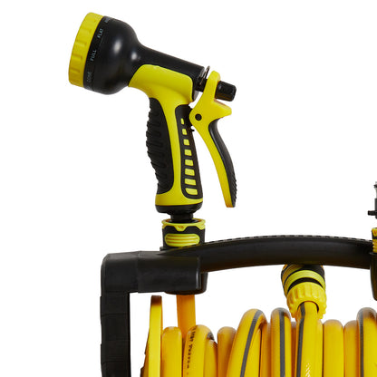 Complete Watering Kit/ Garden Hose Reel Trolley Portable With 20-50M Hose Pipe, Sprinkler Gun & Connector - Heavy Duty Watering System for Outdoor/Lawn/Car Wash (Yellow)