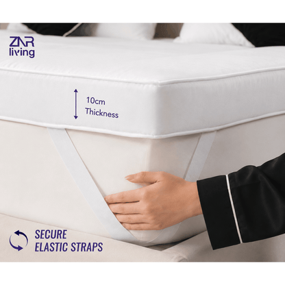 Supersoft Mattress Topper Bed - 4 Inch (10cm) Thick Mattress Topper with Elasticized Corner Straps - White