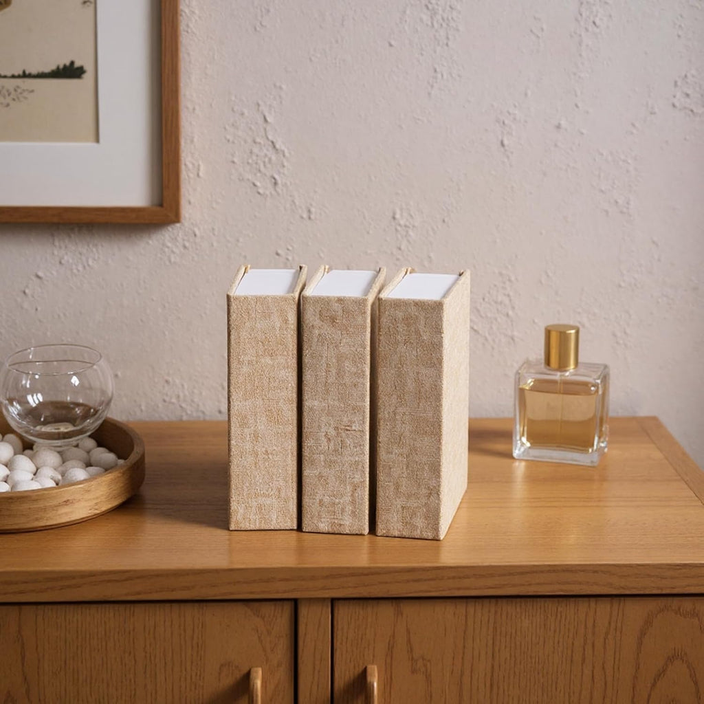 Decorative Book Storage Boxes - Three-Piece Linen-Look Set
