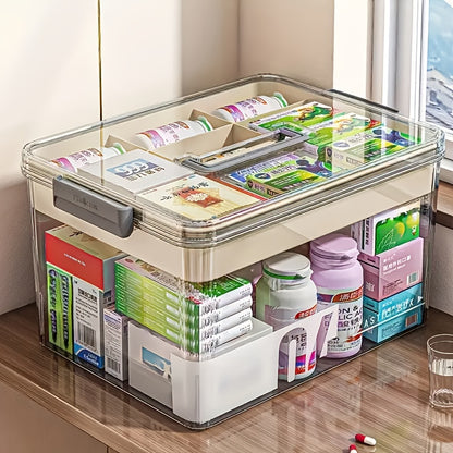 1pc Multi-Layer Medicine Storage Box With Handle And Lid - Portable Dustproof Pill Organizer For Desktop, Bedroom, Home, Dorm, Shelf Baskets