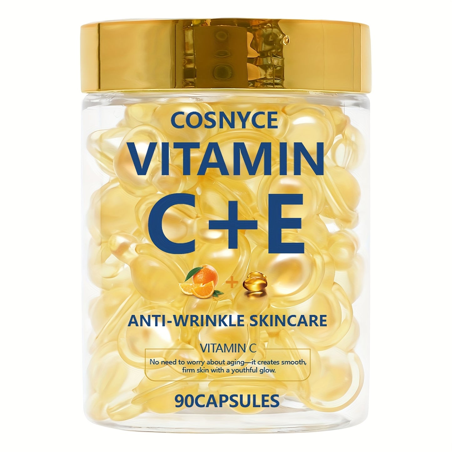 COSNYCE Vitamin C+E Skincare Essence Capsules 90pcs with Vitamin C, Vitamin E, Collagen Moisturizer, Lifts Facial Drops, Nutrient Boost, Smooth & Hydrated, Light Care, Daily Skincare Routine | Travel-Friendly Skincare | Dropper Applicator