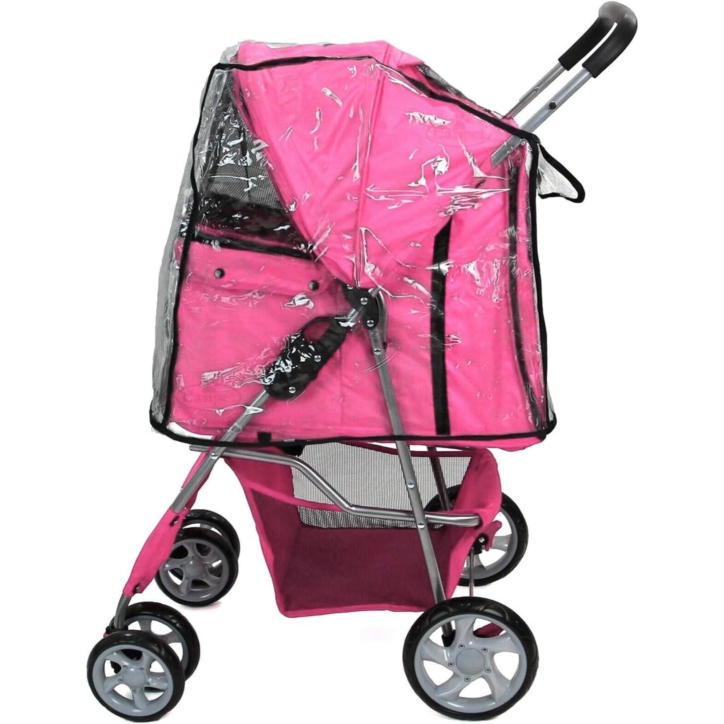 Foldable Pet Stroller With Rain Cover, Portable Foldable Outdoor Walking Cart with Large Space, Hand-Pull Design, Durable Oxford Fabric, Ergonomic Handle & Ventilation Mesh, Lightweight & Sturdy Frame For Small To Medium Dogs - Outdoor Pet Carrier, Modern