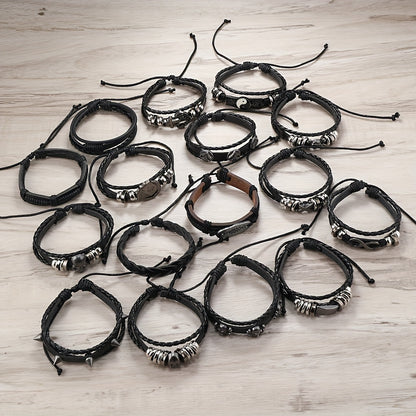 Retro Fashion Men's 16pcs Adjustable Bracelet Set - Stylish, Casual Attire, Unisex Christmas Gift Halloween Gift New Year Gift