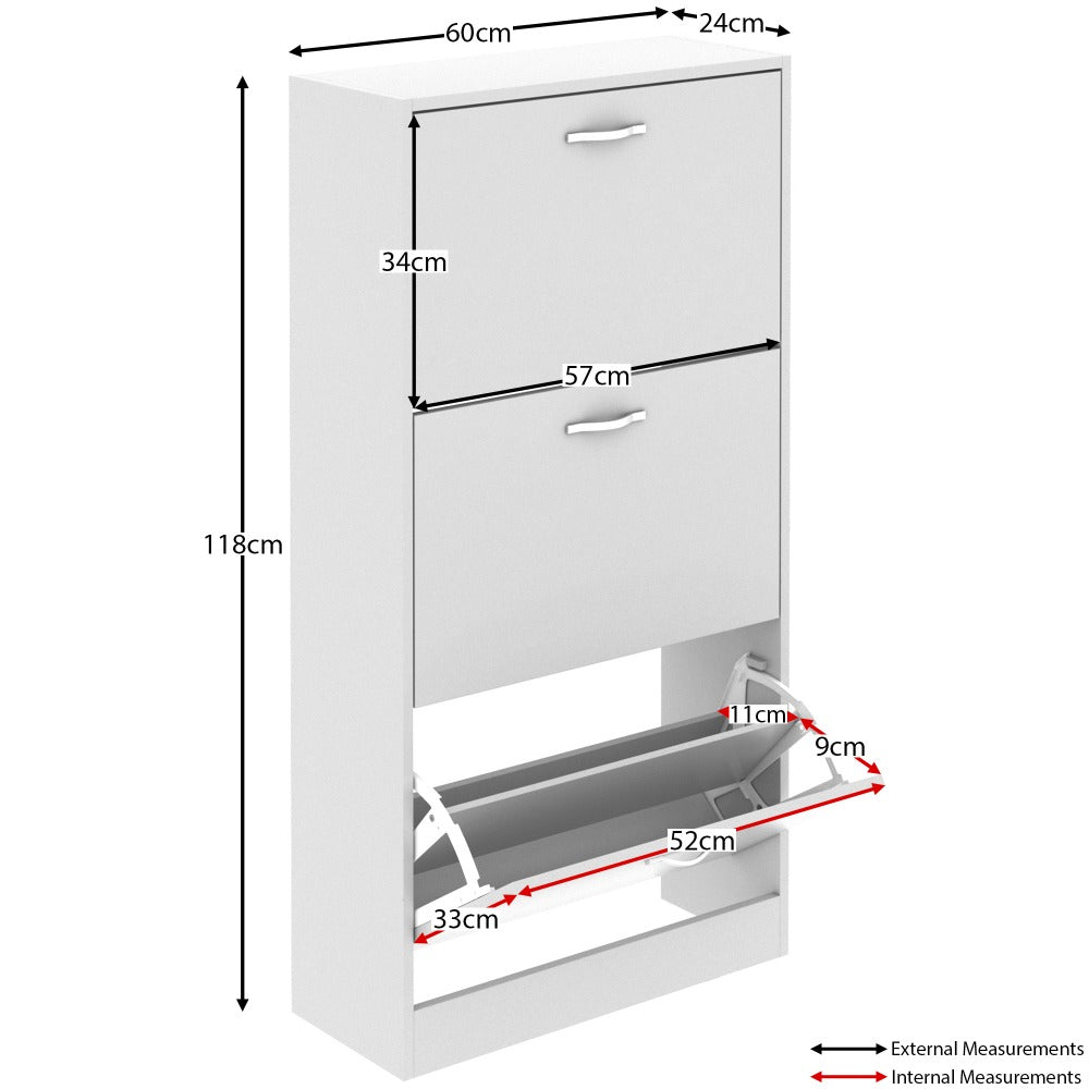 3 Drawer Shoe Cabinet with Stainless Steel Handles – Hallway Shoe Storage Cupboard, Holds 9–12 Pairs, Modern Slim Shoe Rack for Entryway Bedroom
