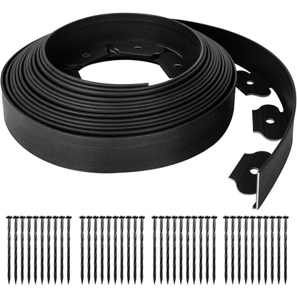 Garden Edging Borders 10m Landscape Edging Extra Tall 6cm High with 40pcs Stakes No Dig Garden Border Lawn Edging Mini Plastic Fence for Flowerbeds Grass (Black and Green)