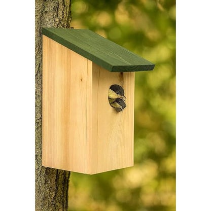 Garden Mile Traditional Wooden Garden Ornaments Outdoor Bird House Black Wooden Roof Garden Bird Box - Natural Large Freestanding Hanging Wild Birds Nesting Box For Tree, Patio And Garden Décor