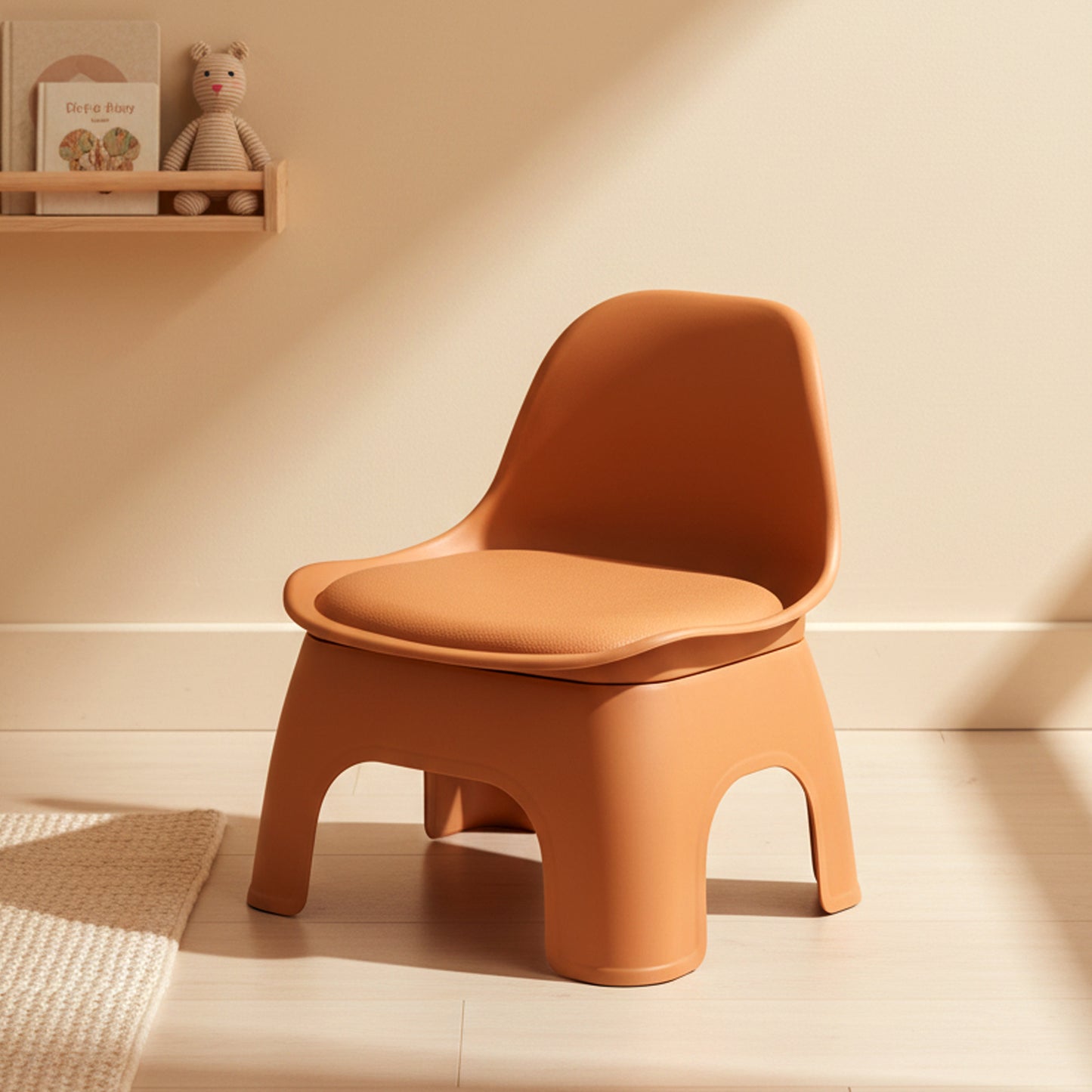 Thickened Plastic Round Stool with Backrest, Portable Low Stool, Modern Minimalist Design, Space-Saving, Suitable for Small Apartments And Balconies, Usable Indoors And Outdoors, Available in Gray, Green, And Orange