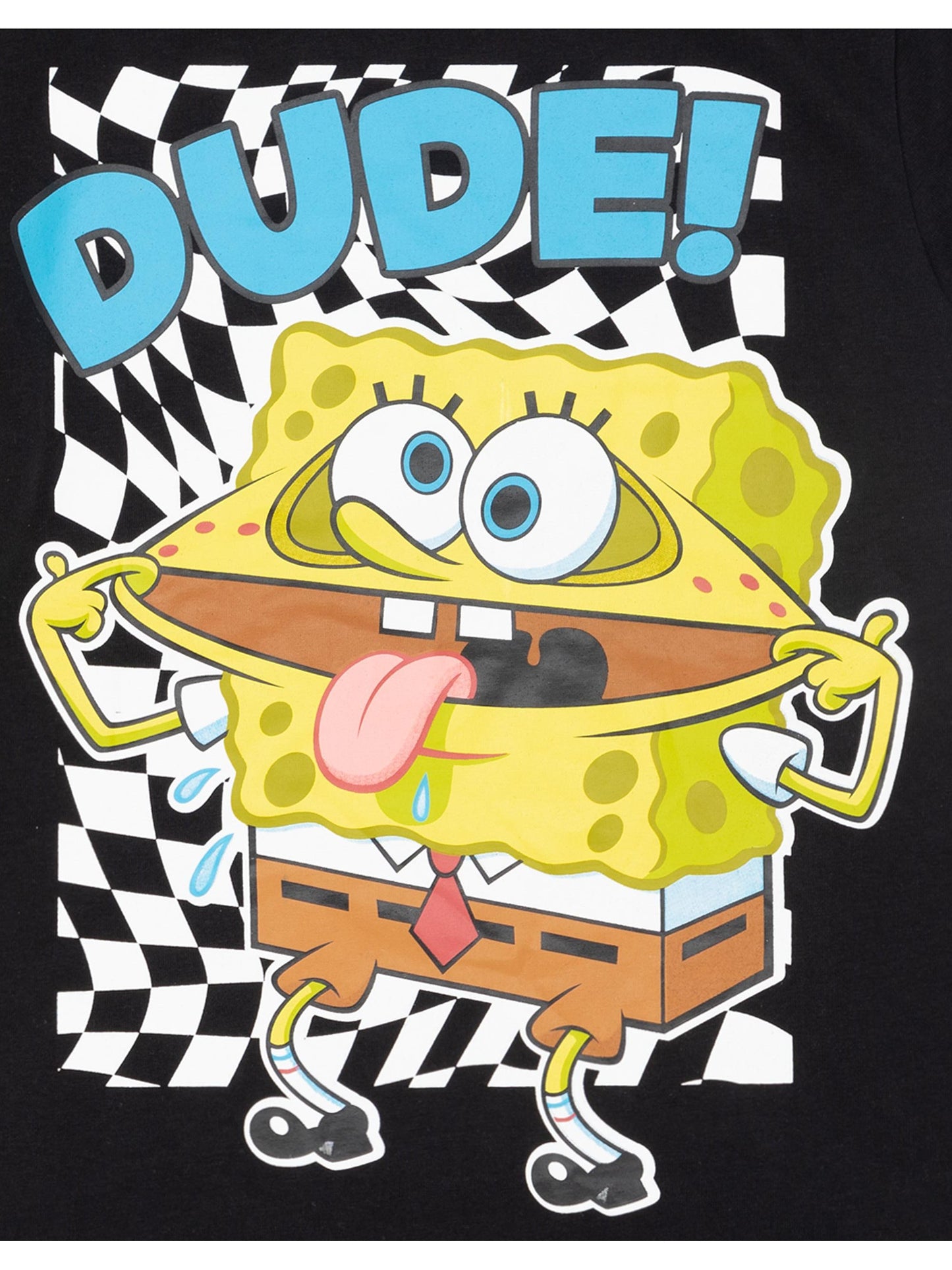 SpongeBob SquarePants Boys Black Short-Sleeved Graphic Tee | Dude! SpongeBob Placement Print T-Shirt | Kids Cartoon Apparel | Nickelodeon SpongeBob Dude Top for Children & Teens