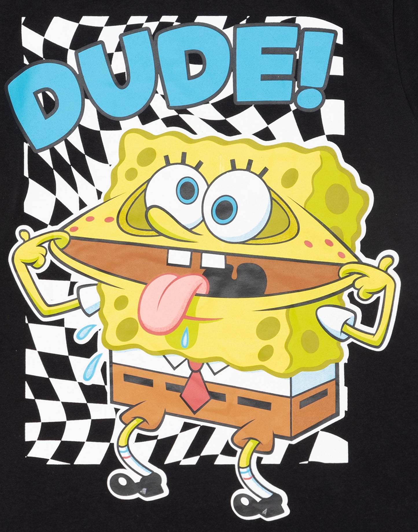 SpongeBob SquarePants Boys Black Short-Sleeved Graphic Tee | Dude! SpongeBob Placement Print T-Shirt | Kids Cartoon Apparel | Nickelodeon SpongeBob Dude Top for Children & Teens
