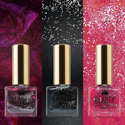 Set of 24 Sparkling Glitter Nail Polishes Quick-Dry Formula - Shimmering Nail Colour Daily Wear Easy Application Glitter Nail Art Essentials