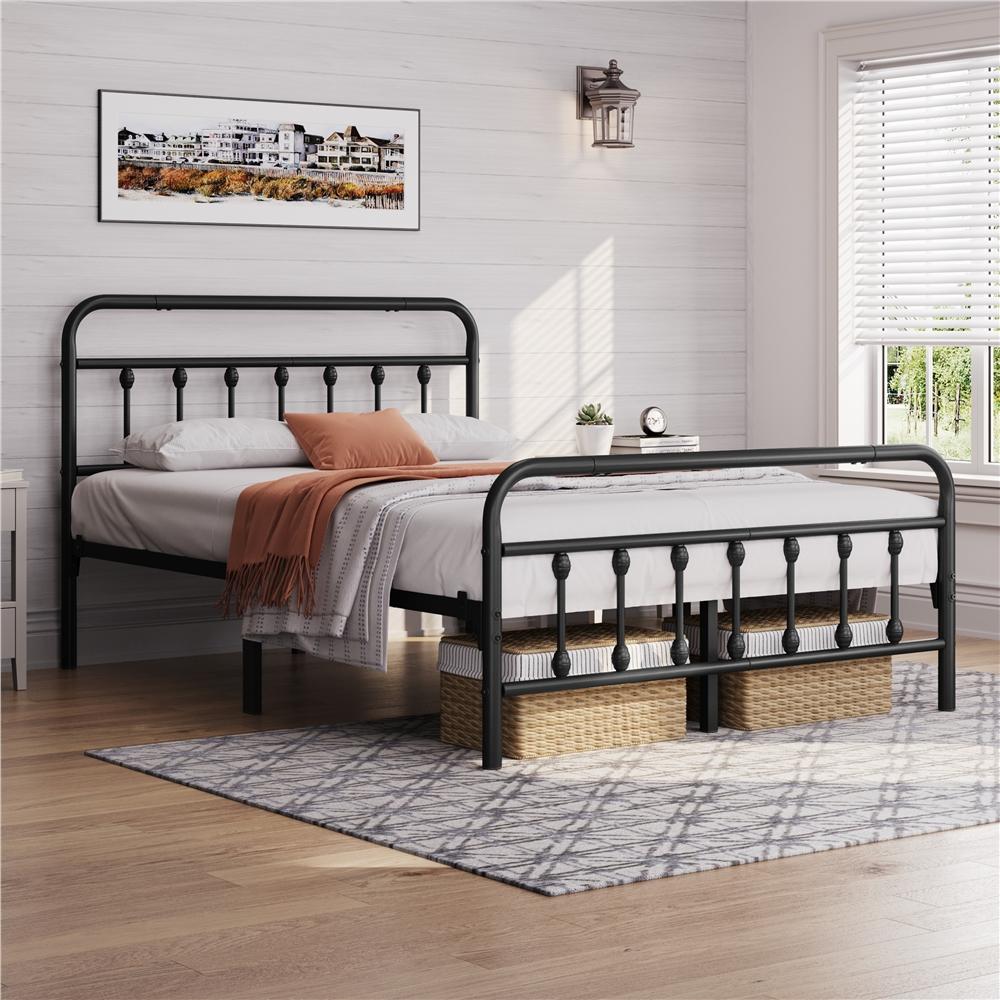Costoffs Metal Bed Frame, Metal-Framed Bed, Bed Foundation, Metal Platform Bed, Vintage Iron Platform Bed with High Headboard and Footboard, Sturdy Iron Bed, Single/Double/King, White/Black/Pink