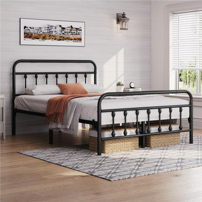 Costoffs Metal Bed Frame, Metal-Framed Bed, Bed Foundation, Metal Platform Bed, Vintage Iron Platform Bed with High Headboard and Footboard, Sturdy Iron Bed, Single/Double/King, White/Black/Pink