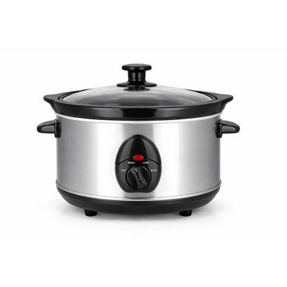 1.5Ltr Oval Slow Cooker 120W Removable Pot, 3 Heat Settings, Tempered Glass Lid, Compact Family Size Cooker - 3 Heat Settings - Removable - Power & Temp Indicator Light - Toughened Glass Lid - Cool Touch