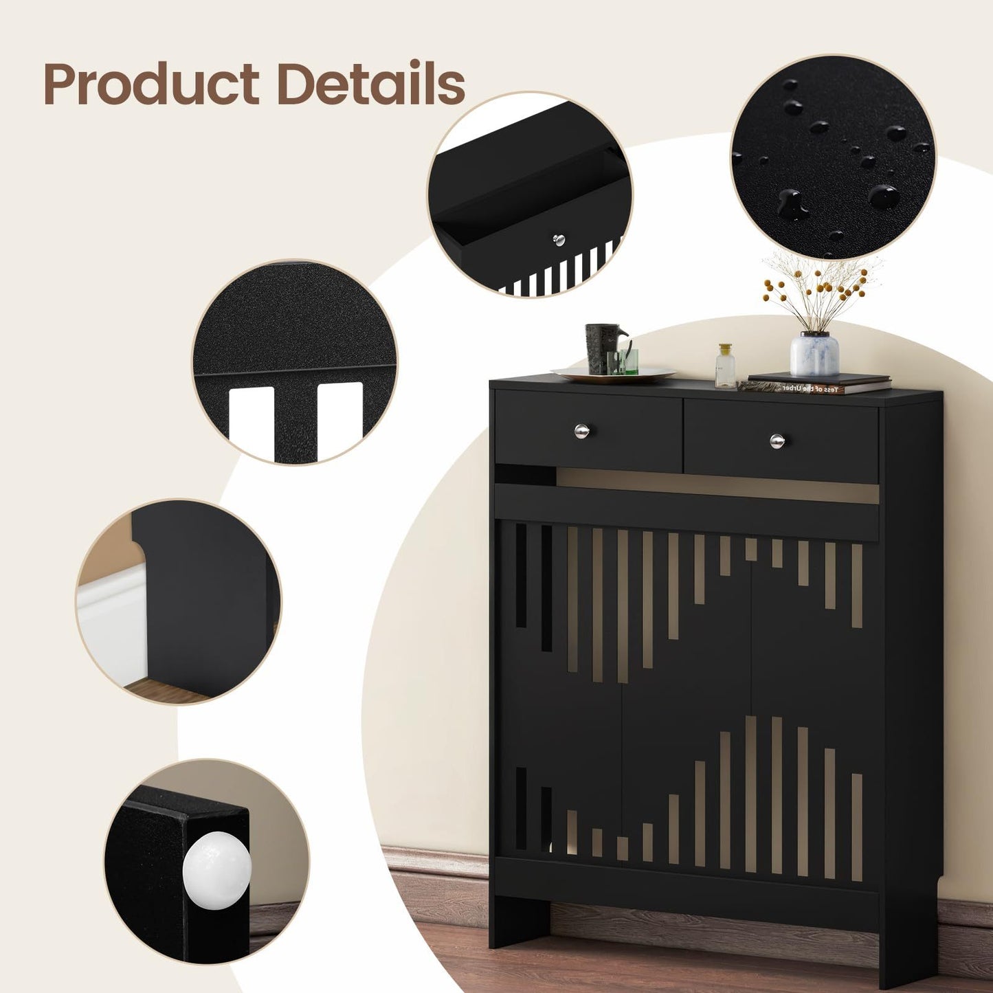 Modern White MDF Wood Radiator Cover with Drawers - Contemporary Style, Great Choice for Living Room, Bedroom, Hallway, Suitable for Placing Decorative Items and Storing Small Objects.