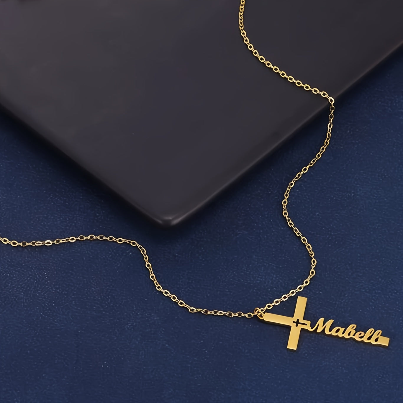 Golden Silvery Personalized Custom Name Necklace 1pc, Hollow Cross Pendant, Women Girlfriend Gift Jewelry, Easter Religious Belief Gift, Suitable for Women Mom