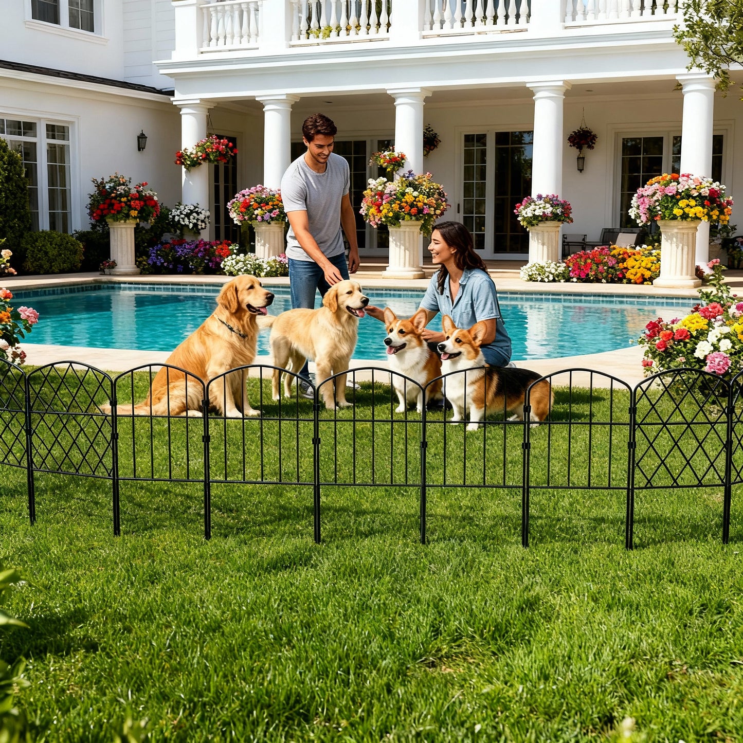 [3D] Metal Decorative Garden Fence Metal Fence Panels Mesh Fence Border Fence Edging Landscape Fencing Animal Barrier for Flower Bed, Yard, Dogs, Pond, 10pcs/ 25pcs