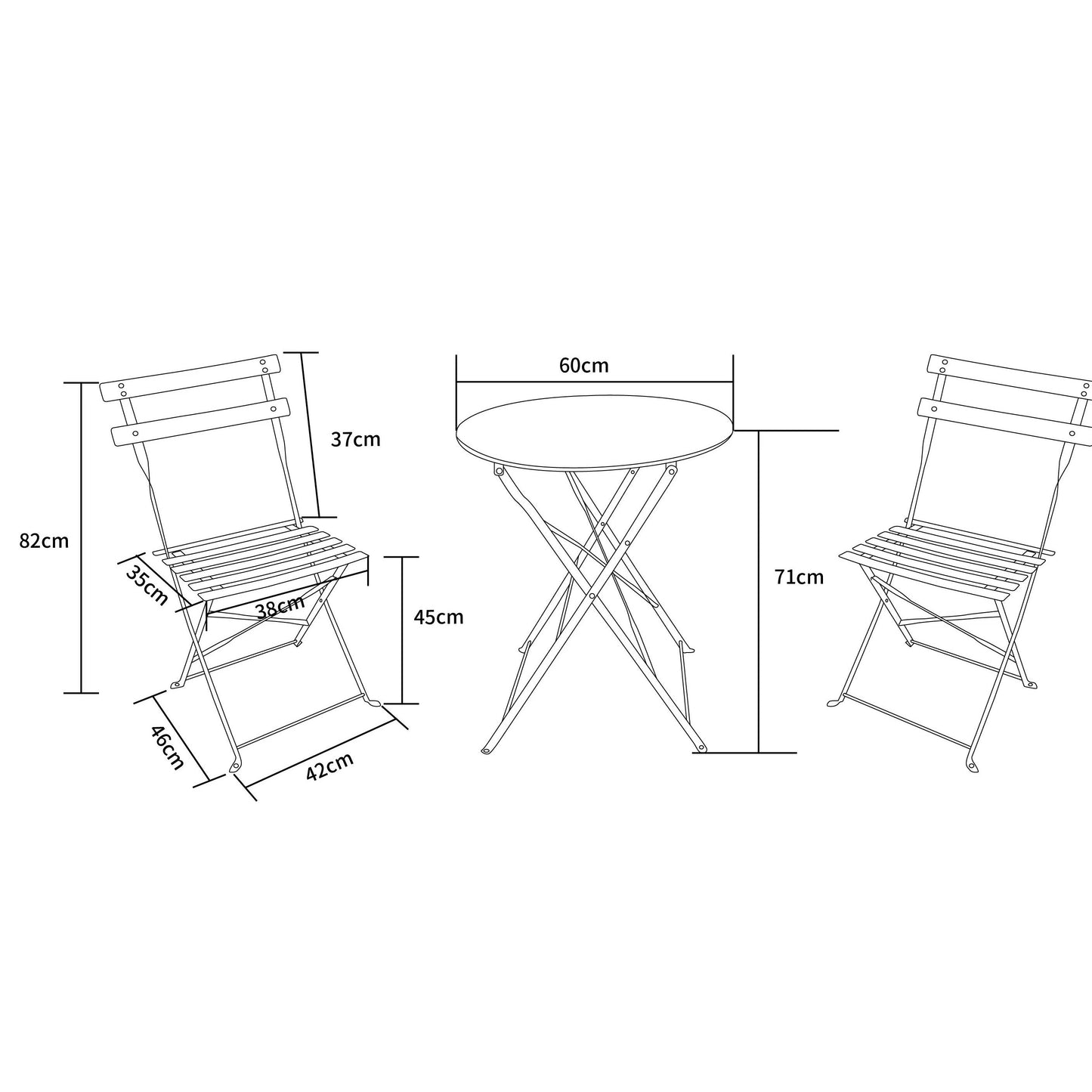 MOF 3-Piece Folding Bistro Set, Outdoor Garden Metal Table and Chairs, Powder-Coated Steel, 4 Colours Available