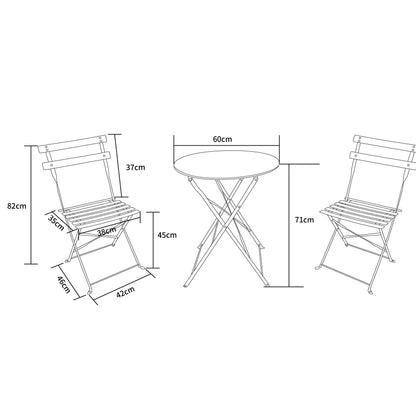 MOF 3-Piece Folding Bistro Set, Outdoor Garden Metal Table and Chairs, Powder-Coated Steel, 4 Colours Available