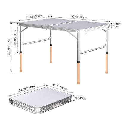 Folding Picnic Table Aluminum Camping Table Lightweight 3 Gear Adjustable Height Portable Folding Table with Carry Handle Adjustable Garden Outdoor Picnic Table Kitchen Work Top Table, White, 120x60x70/62/55cm