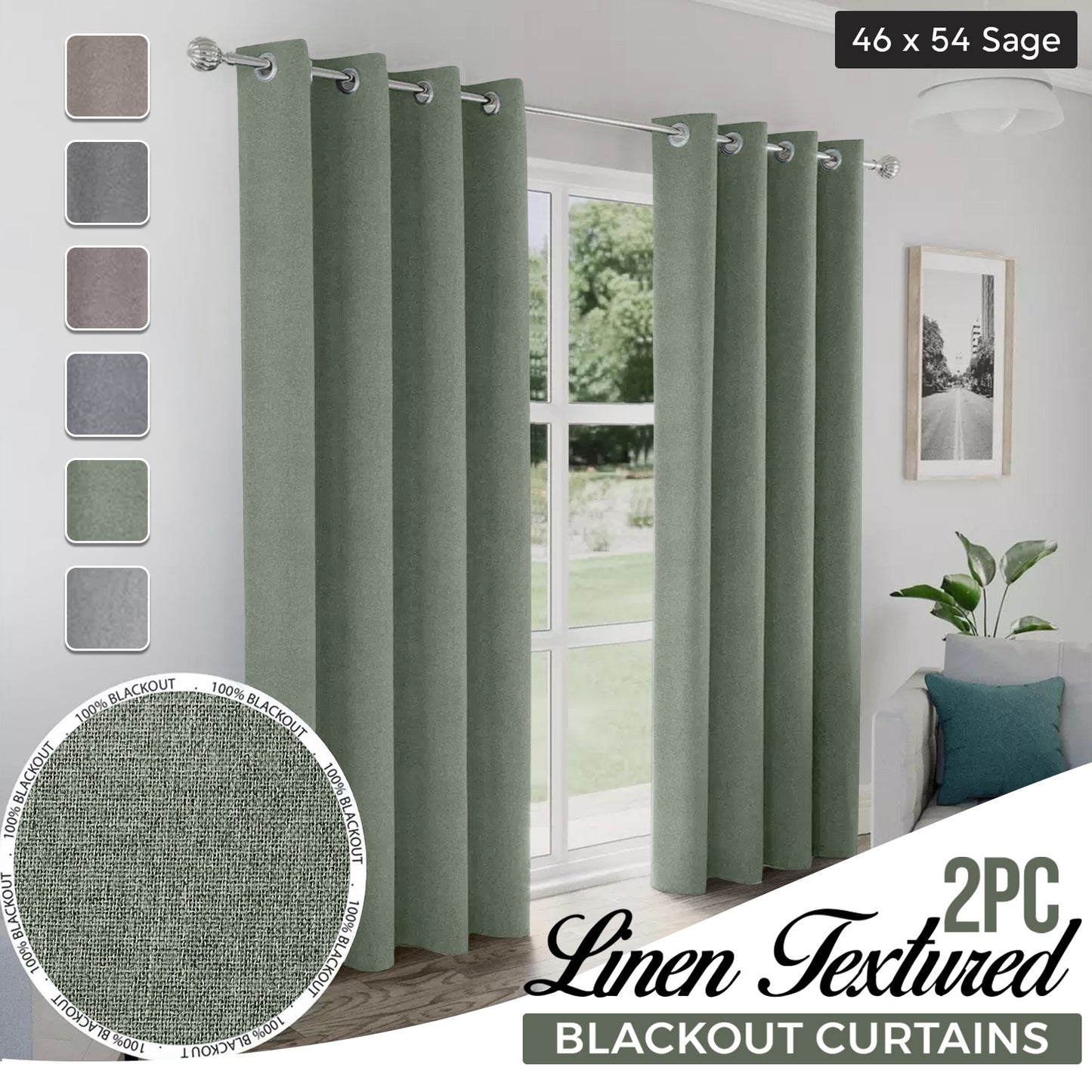2pcs Linen Textured Blackout Curtains – Linen-Look Coated Thick Fabric Grommet Top Drapes for Bedroom & Living Room, Noise Reducing Energy Saving Window Panels for Home Decor 135GSM