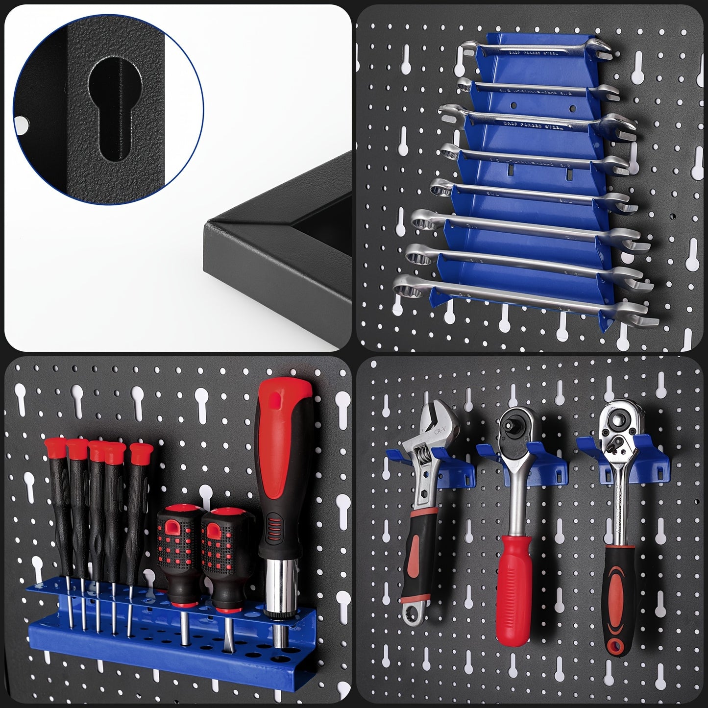 Metal Tool Rack, Three-piece Hole Rack, Expandable Workshop Rack, with 17 Hooks and Brackets, Workshop Tool Rack, 117 x 55 x 2cm, Blue