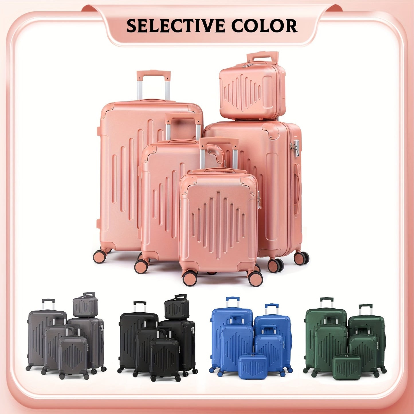 5pcs Luggage with Corner Protectors, 12/ 16/ 20/ 24/ 28-Inch, Durable Hard Shell, 360 Spinner Wheels, Multifunctional Large Capacity, Lightweight Travel Suitcase