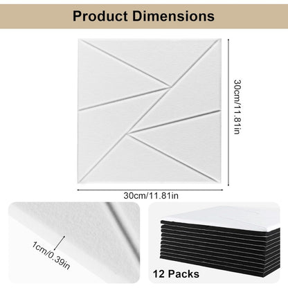 Soundproof Panels, 12 Pack Acoustic Panels Self-Adhesive – High Density Sound Absorbing Panels for Walls, Ceiling & Doors – Noise Reduction Foam (12"x12"x0.4", Black) (White)