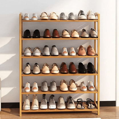 Bamboo Shoe Rack Large Storage Capacity Multipurpose Shelf Wood Footwear Shelves Plant Display Stand for Closet Entryway Bathroom Bedroom Light Yellow