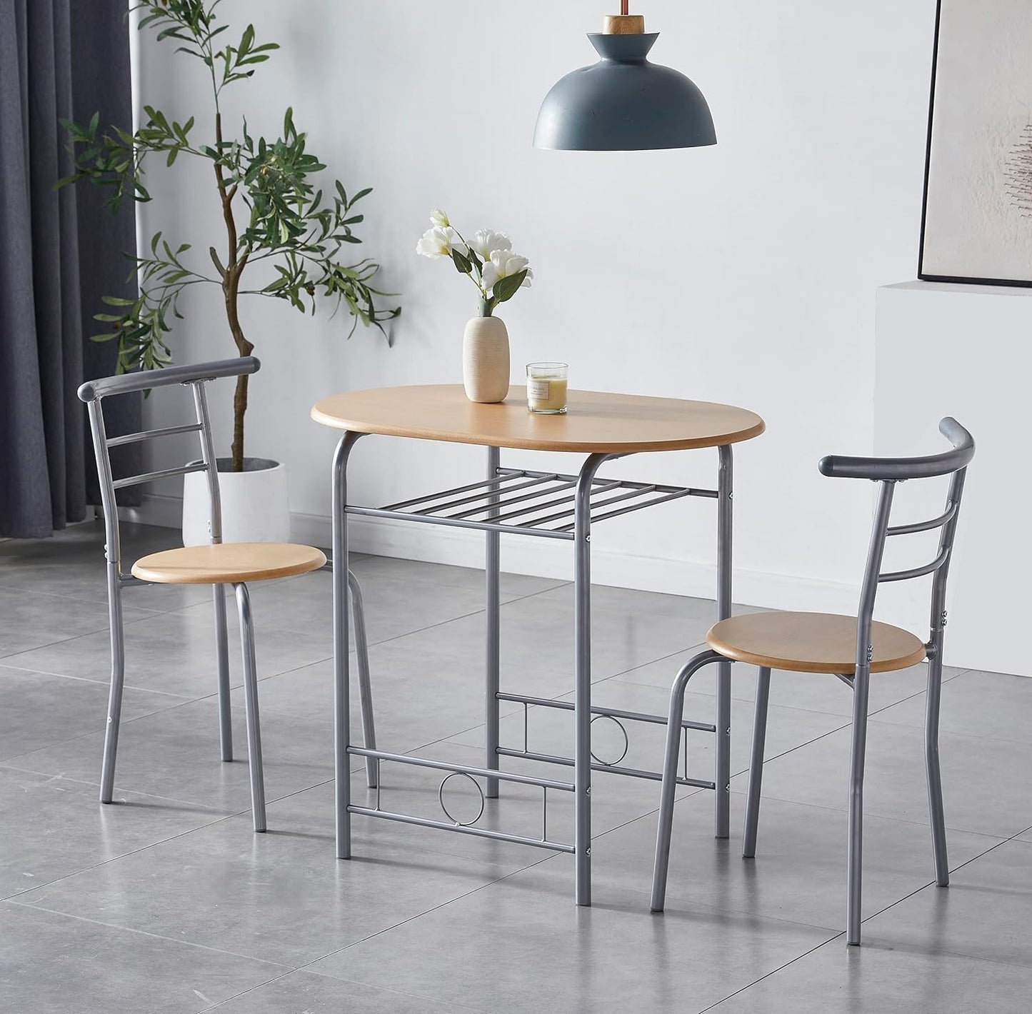Dining Table and Chairs Set Metal Wood Effect Kitchen Table Dining Chairs