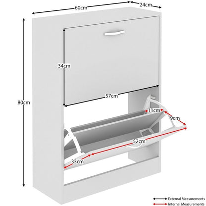Shoe Cabinet with 2-Drawers, Shoe Cabinet with 2 Spacious Drawers Storage Shoe Rack Organizer Stainless Steel Handles, Entryway Hallway Furniture