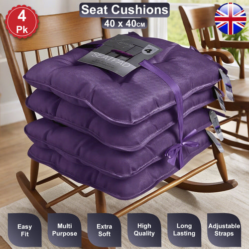GAVENO CAVAILIA 4 Pack Seat Cushions 40x40 cm | Soft & Comfortable Chair Pads with Secure Tie Fastenings | Durable Fabric for Everyday Use | Perfect for Kitchen, Dining, Home, Office Patio & Garden Chairs | Durable, Long-Lasting, asy Fit & Low Maintenance